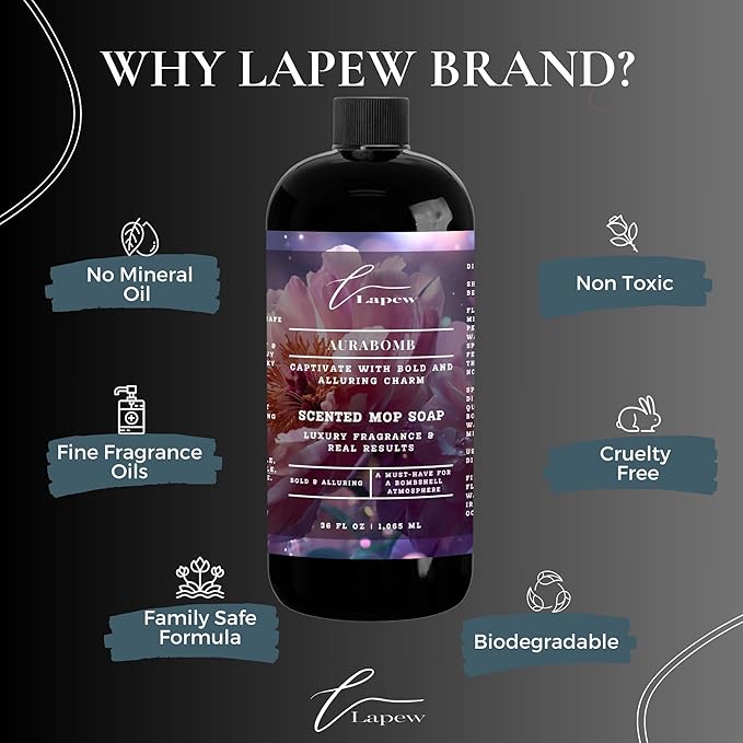 Luxury Floor Cleaner, Scented Mop Soap Concentrate | Hard Floor Cleaner for Tile, Vinyl, Laminate, LVP & Sealed Hardwood | Low-Foam, Streak-Free | 36 oz |Aurabomb