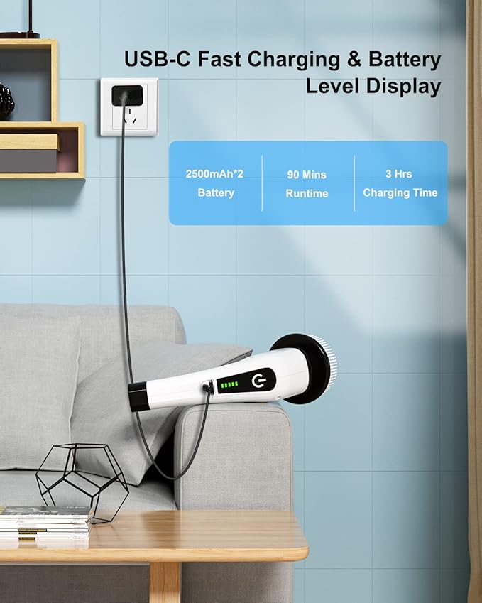 Leebein Electric Spin Scrubber, Cordless Cleaning Brush with 8 Replaceable Brush Heads, Tub and Floor Tile 360 Power Scrubber Dual Speed with Adjustable & Detachable Handle for Bathroom Kitchen Car