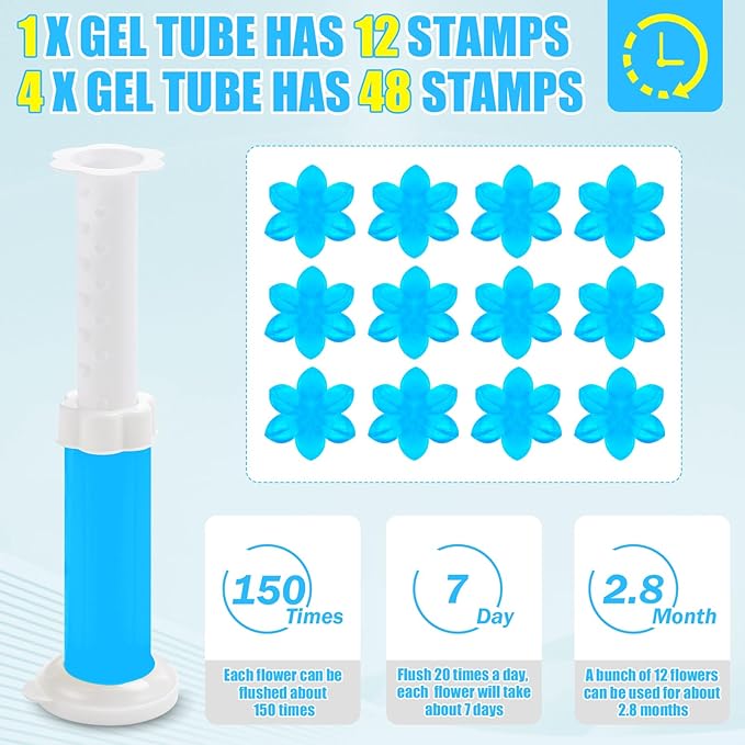 4 Pack Toilet Gel Stamp, 48 Stamps 4 Kinds Of Scent Toilet Bowl Cleaner Gel, Long-Lasting Flowers Shaped Bathroom Freshener, Keeps Toilet Fresh Fragrant and Clean