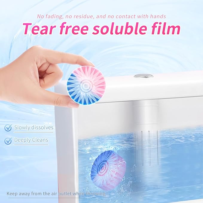 Automatic Toilet Bowl Cleaner Tablets, 30-Pack Long-Lasting Toilet Tank Cleaner for Bathroom, Blue Water Freshener, Prevents Stains & Odor, Safe for All Toilets (30, Blue and yellow)