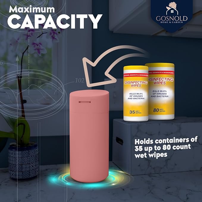 Extra Large Refillable Disinfecting Wet Wipes Dispenser (Pink) | Fits Clorox, Lysol, Bleach, Sanitizing Wipes | Durable Reusable Wipes Holder for Kitchen, Bathroom, Office | Gosnold Home & Garden