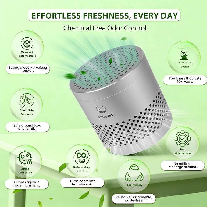 Elveda, Refrigerator Deodorizer odor eliminator for home. Lasts 10 years. Fridge, closet, pantry, shoe rack, car & drawer odor absorber for home. Nontoxic top kitchen gadgets. Kitchen gifts under 25.