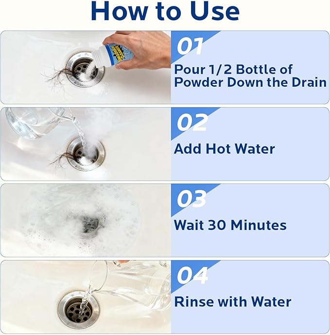 Sink and Drain Cleaner Powder Kit: Fast-Acting Clogged Pipe Opener for Kitchen Bathroom Pipes and Floor Drains - Drain Clog Remover for Routine Home Plumbing Maintenance (400 g)