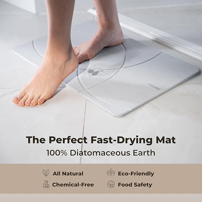 Stone Bath Mat, Diatomaceous Earth Non-Slip Stone Shower Mat - Quick Drying Absorbent Bath Mats for Bathroom - Elegant & Modern Design, Easy to Clean (23.5 x 15) - Grey