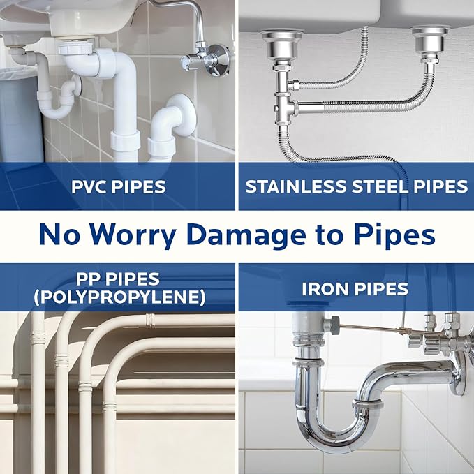 Sink and Drain Cleaner Powder Kit: Fast-Acting Clogged Pipe Opener for Kitchen Bathroom Pipes and Floor Drains - Drain Clog Remover for Routine Home Plumbing Maintenance (400 g)