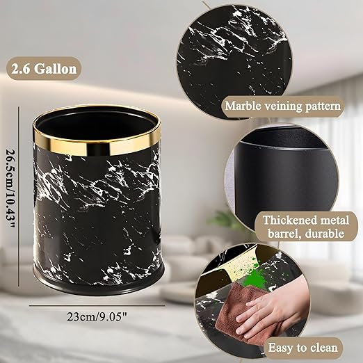 Metal Trash Can, Double-Walled Waste Basket Hides The Trash Bag, Open Top Round Garbage Can Small Trash Bin for Bathroom, Kitchen, Bedroom, Office, Toilet, etc.
