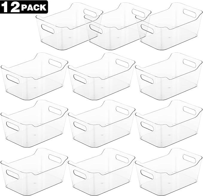 Tiawudi 12 Pack Plastic Storage Bins, Multi-Use Organizer Bins, Pantry Organizer, Clear Storage Containers for Home, Kitchen, Office, Cabinet, Shelf and Fridge Organization