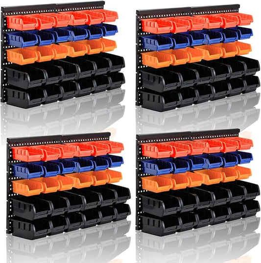 Wall Mounted Storage Bins Parts Rack 4 Colors Bin Organizer Garage Plastic Shop Tool, Garage Organizers and Storage (Style-Classic) 50.4"*32.4"
