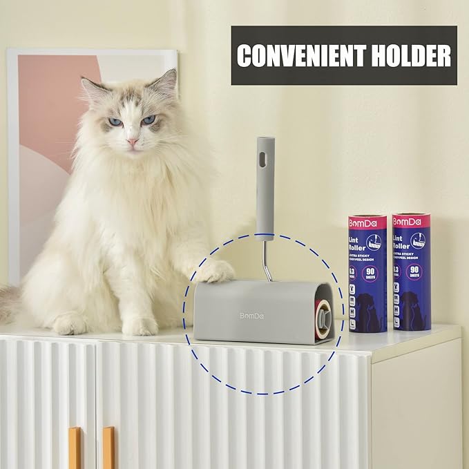 Extra Sticky Large Surface Lint Roller, 6.3'' Giant Lint Roller for Pet Hair, Long Handle Lint Remover for Clothes, Furniture, Dog & Cat Hair Remover