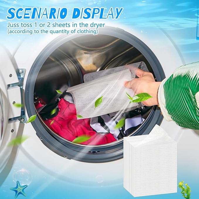 600 Count Dryer Sheets Bulk Fabric Softener Sea Salt Scent Dryer Sheets Naturally Softens and Removes Static Cling, Ideal for Large Households, Sensitive Skin