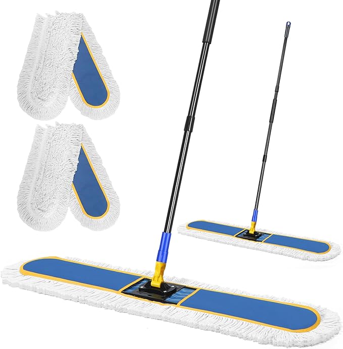 36" Commercial Industrial Dust Mop for Floor Cleaning with Replacement Mop Pads, Heavy Duty Wet Dry Large Mops for Cleaning Floor Office Garage Hardwood Warehouse Factory Mall (Blue, 36 inch mop)