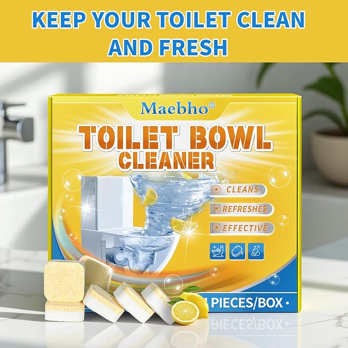 Toilet Bowl Cleaner Tablets 24 Pack - Stain Remover & Deodorizer, Septic Safe Eco Friendly Toilet Bowl Tablets for Continuous Cleaning, Long-Lasting Fresh Scent
