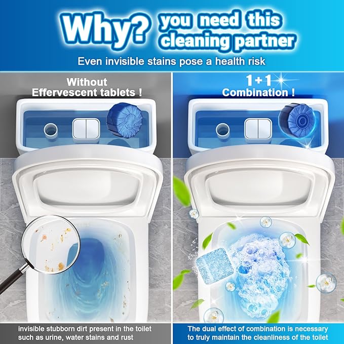 18 Pack Toilet Bowl Cleaner, 12pcs Blue Toilet Bowl Tablets + 6pcs Foam Bathroom Bleach Cleaners Tablets, 2:1 Automatic Toilet Bowl Cleaner For Deodorizing&Stain Removal(18pack,Blue)