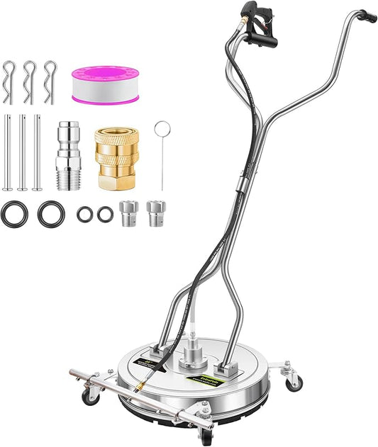 20" Pressure Washer Surface Cleaner Plus with 5 Nozzles Water Broom, Stainless Steel Dual Handle Power Washer Surface Cleaner Hot Water Supported for Patio Decker Concrete Driveway, 4000 PSI