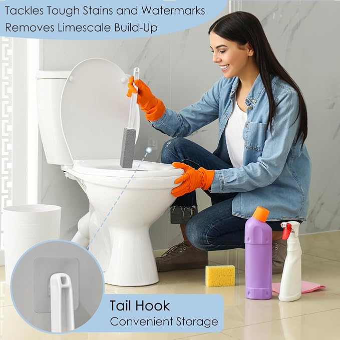 12 Pack Pumice Stone Toilet Bowl Cleaner with Extra Long Handle, Pumice Stone for Toilet Cleaning Toilet Stain Remover Heavy Duty Pumice Toilet Scrubber Brush Removes Hard Water Stains Limescale