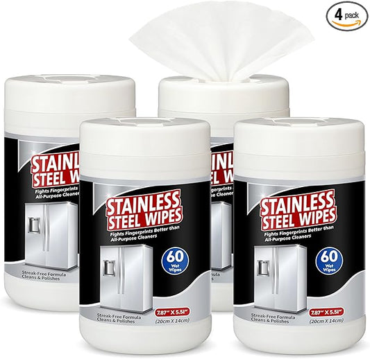 4 Pack Stainless Steel Cleaner Wipes 240 Count Stainless Steel Polish Wipes Cleaner for Kitchen Oven Refrigerator Dishwasher Microwave Cleaning and Protection