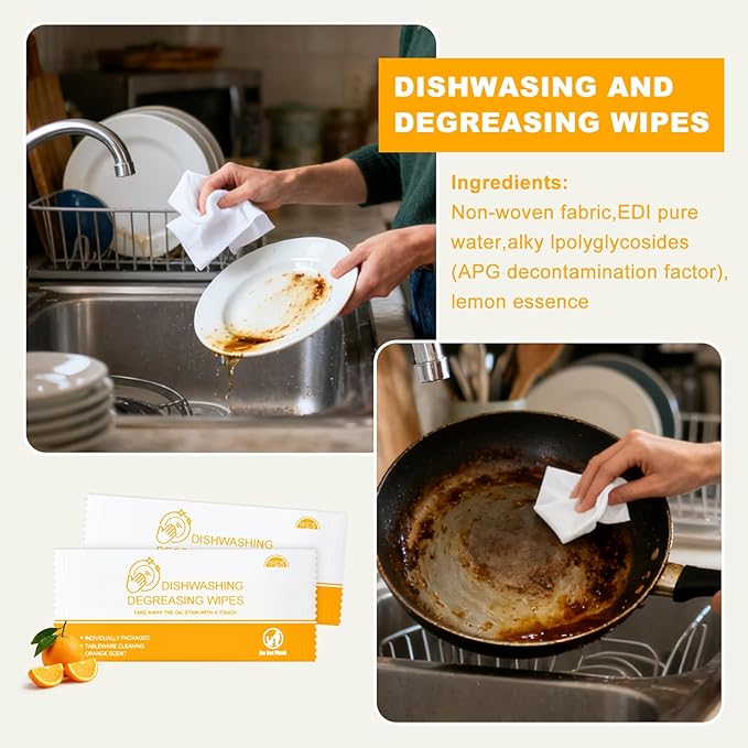 Dish Cleaning Wipes Individually Wrapped Travel Dish Soap Wipes Orange Scent Disposable Wipes Portable for Kitchen Outdoor Traveling Camping RV Quick Clean (500)