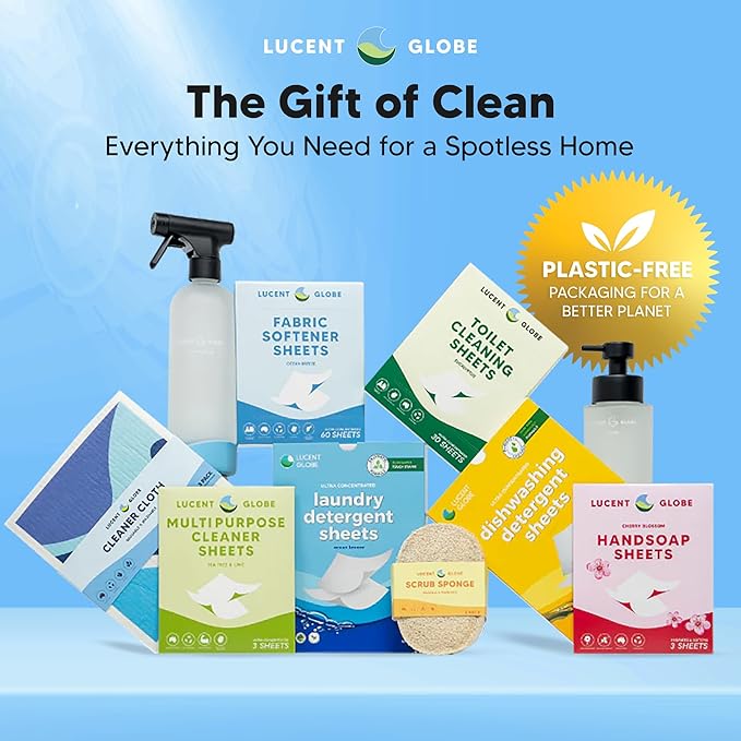 Lucent Globe Toilet Cleaning Sheets | Strips - Tough on Dirt & Stains - Safe for Toilets & Septic Systems - Convenient and Travel Friendly Toilet Bowl Cleaner - Fresh Eucalyptus Fragrance (4 Pack)