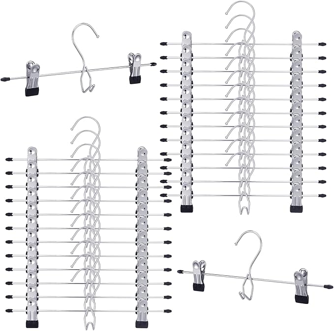 YBEATY 24PCS Skirt Pants Hangers with Clips Space Saving Stackable Hanging Closet Organizer Heavy Duty Adjustable Clothes Storage College Dorm Room Supplies Decor for Shorts Jean Towel Trouser Sock