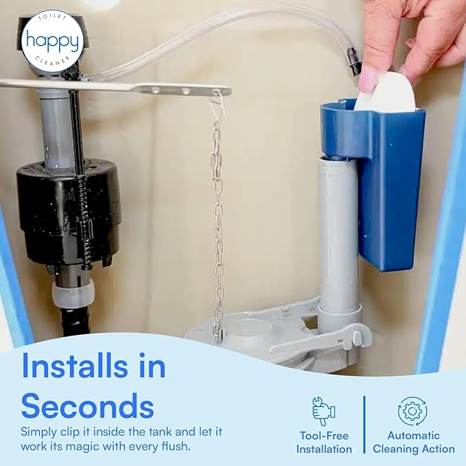 Happy Toilet Cleaner 2 Pack – Self-Cleaning Toilet System | Easy Install Toilet Tablet Holder for a Deep Clean with Every Flush | Made in the USA