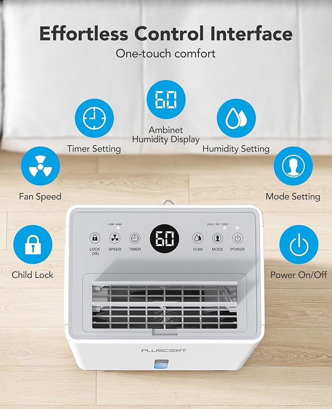 1,500 Sq. Ft Dehumidifier for Basement, 21 Pints Dehumidifiers for Home with Drain Hose, Quiet Operation, Smart Humidity Control, 3 Modes, Auto Defrost, 24H Timer, Portable for Bedroom, RV
