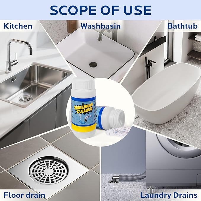 Sink and Drain Cleaner Powder Kit: Fast-Acting Clogged Pipe Opener for Kitchen Bathroom Pipes and Floor Drains - Drain Clog Remover for Routine Home Plumbing Maintenance (400 g)
