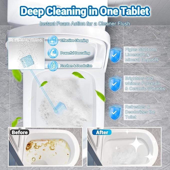 54 Pack Toilet Bowl Cleaners, 36PCS Upgraded Triple Effect Toilet Bowl Tablets with 18PCS Toilet Tank Cleaners Tablets with Bleach, Toilet Cleaners for Deodorizing&Stain Removal(54 Pack)