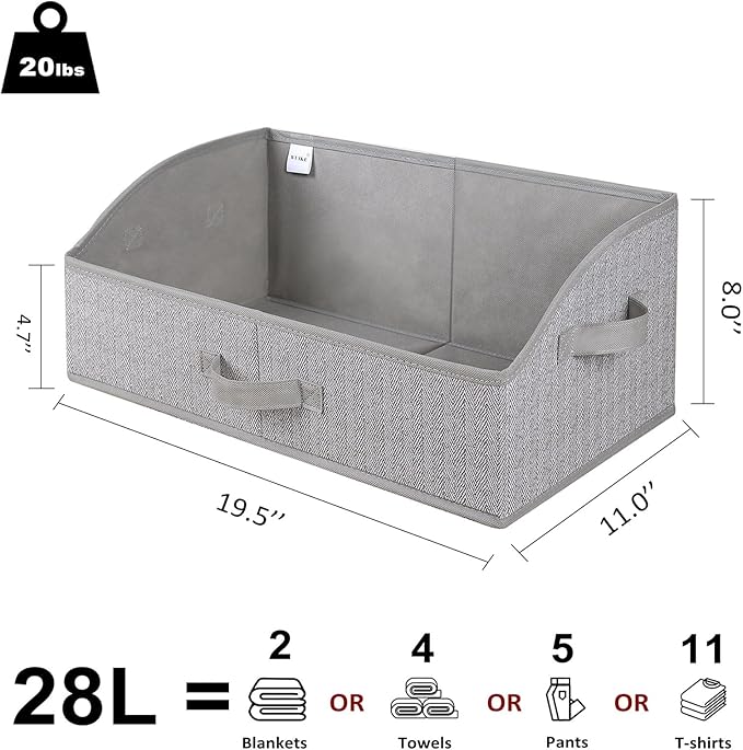 WUIKE Closet Organizers and Storage, Trapezoid Storage Bins, Fabric Closet Bins with Handles, Foldable Storage Baskets for Clothes, Purse, Blanket, Herringbone Gray, Extra Large, 3-Pack