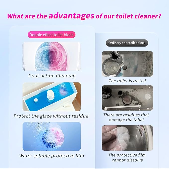 Automatic Toilet Bowl Cleaner Tablets, 30-Pack Long-Lasting Toilet Tank Cleaner for Bathroom, Blue Water Freshener, Prevents Stains & Odor, Safe for All Toilets (30, Blue and Pink)