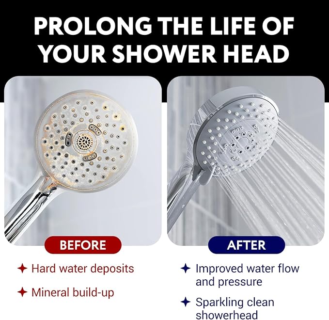 IMPRESA Shower Head Cleaner Solution for Hard Water - 8 fl oz Lemon Scent Liquid - Lime Deposit Remover & Descaler for Shower Heads - Restores Water Flow - Made in USA