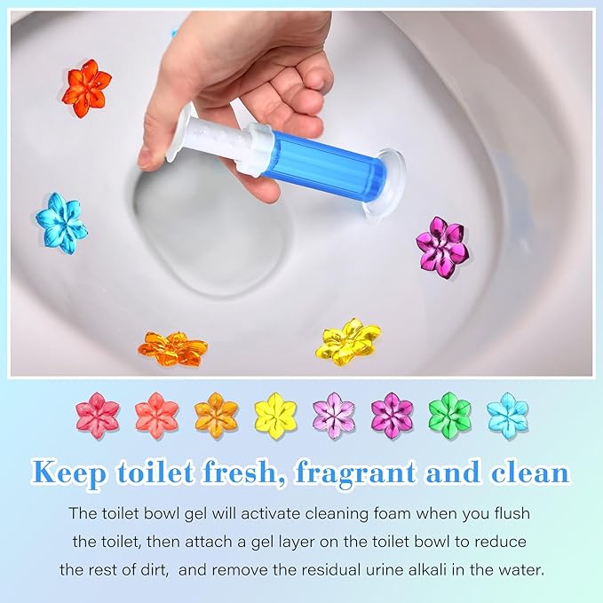8 Pcs Toilet Gels 112 Count 8 Kinds Flower Stamp Bowl Gel Scent Toilet Stain Removal Cleaner Air Freshener Flower Stamps Pack for Bathtubs Bathroom