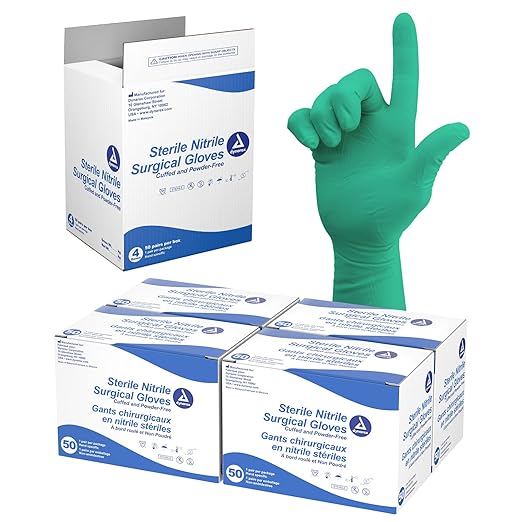 Dynarex Sterile Nitrile Surgical Gloves, Powder-Free and Puncture-Resistant Nitrile Gloves, 6 Mil., Size 9, 1 Case of 200 Pairs (4 Boxes of 50)