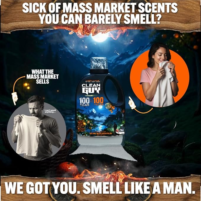 Clean Guy Laundry Detergent with Dryer Sheets | Citrus & Sandalwood Scent, Energizing Freshness, Deep Clean Technology, Soft & Fresh Clothes - Citrus & Sandalwood (100 Loads PLUS 100 Dryer Sheets)