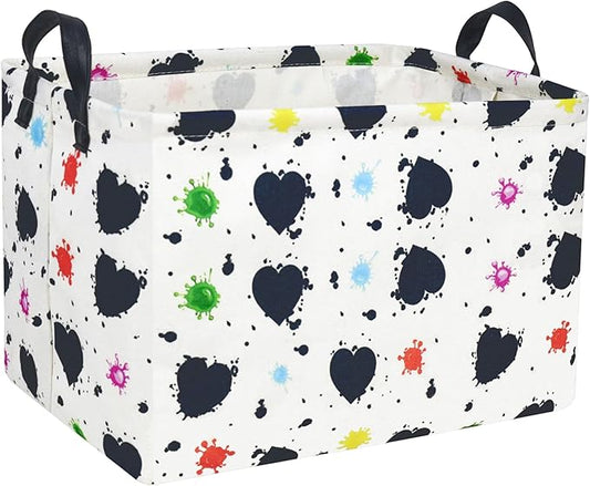 Valentines Day Basket Large Foldable Heart Shaped Storage Box for Gifts Kids Empty Storage Bins Rectangular Toy Organizer Decor (Black Pink Line Love)