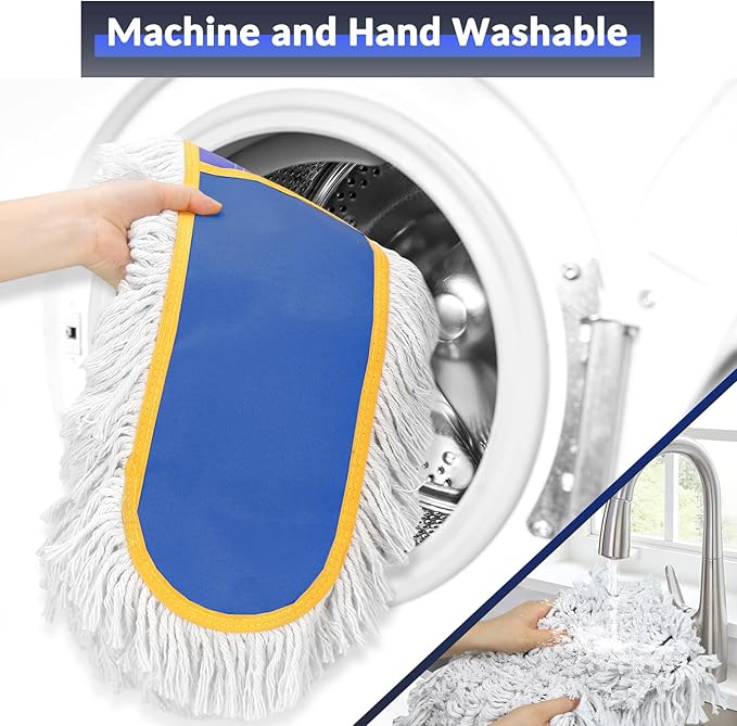 36" Commercial Industrial Dust Mop for Floor Cleaning with Replacement Mop Pads, Heavy Duty Wet Dry Large Mops for Cleaning Floor Office Garage Hardwood Warehouse Factory Mall (Blue, 36 inch mop)