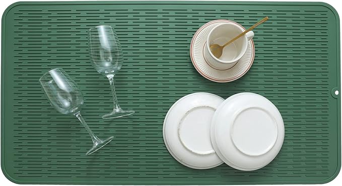 Silicone Dish Drying Mat for Multiple Usage,Easy clean,Eco-friendly,Heat-resistant Silicone Mat for Kitchen Counter or Sink,Refrigerator or Drawer Liner Green 4XL 32 inches x 18 inches