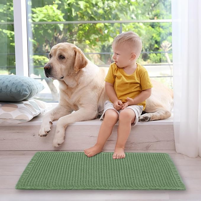 ZALL Waffle Bath Mat,Super Absorbent Non Slip Bathroom Rug,Sage Green 18x30inch,Machine Washable Ultra Soft Floor Mats