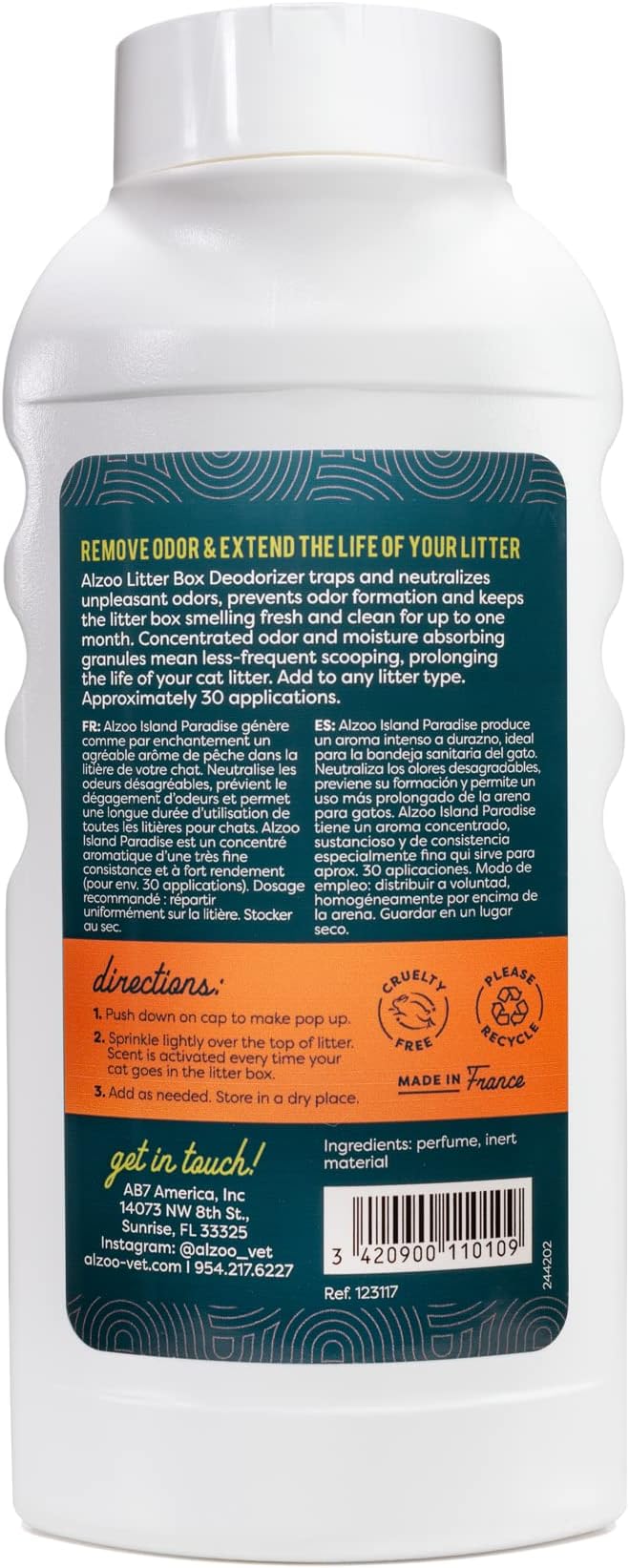 ALZOO Cat Litter Deodorizer, Concentrated Granules Absorb & Help Neutralize Odors, 100% Plant-Based Active Ingredients, Up to 30 Uses, Island Paradise Scent, 26.6 Oz.