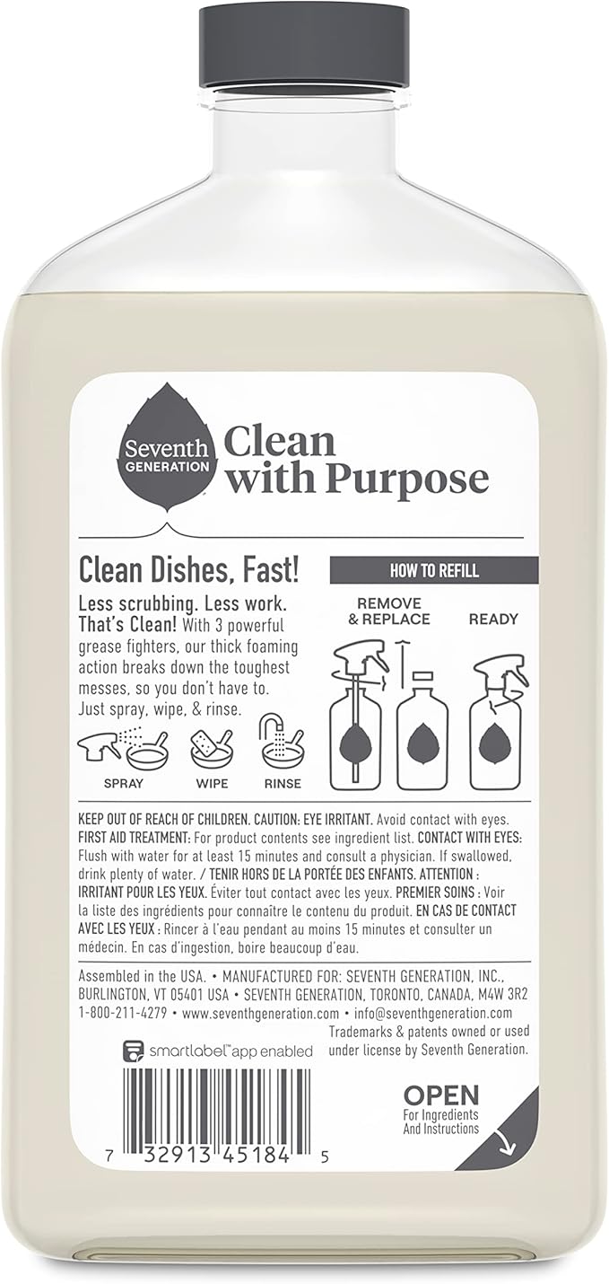 Seventh Generation Foaming Dish Spray, Honey Crisp Apple 16 Fl Oz (Pack of 3), Refill Pack of 3 with 1 Sprayhead