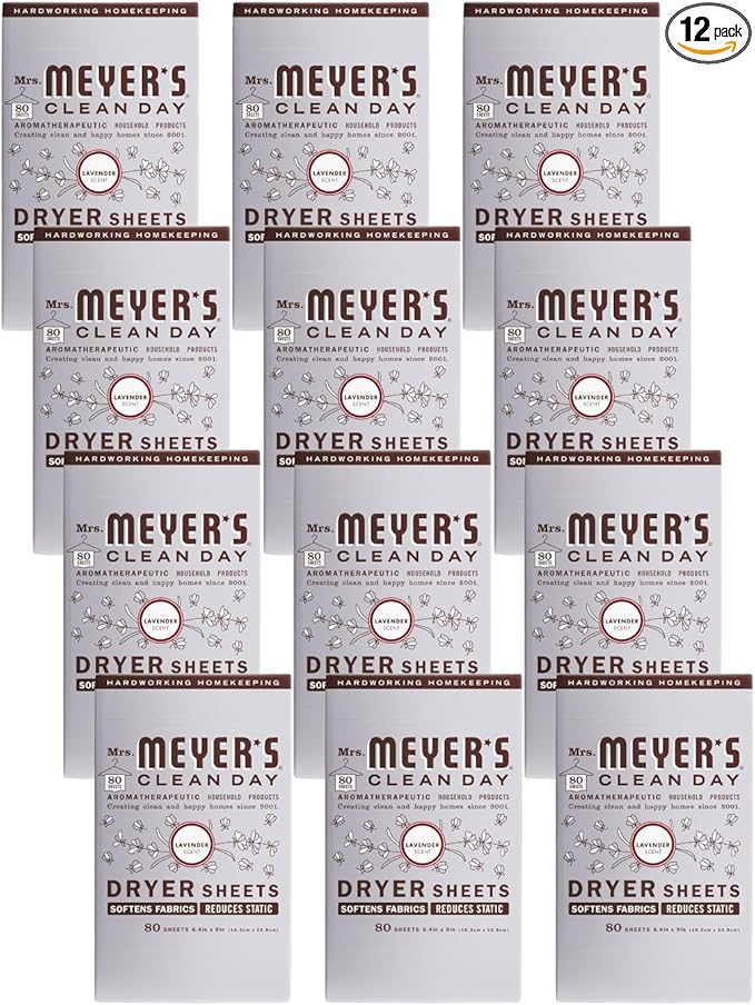 Mrs. Meyer's Clean Day Dryer Sheets, Lavender, 80 Count (Pack of 12)