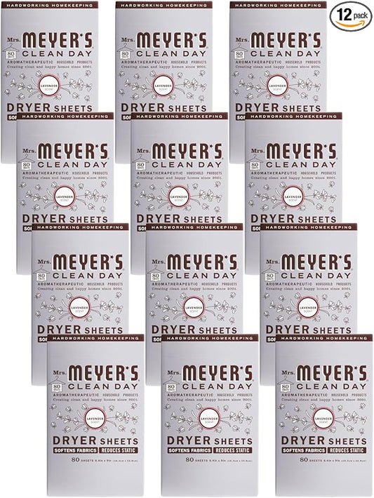 Mrs. Meyer's Clean Day Dryer Sheets, Lavender, 80 Count (Pack of 12)