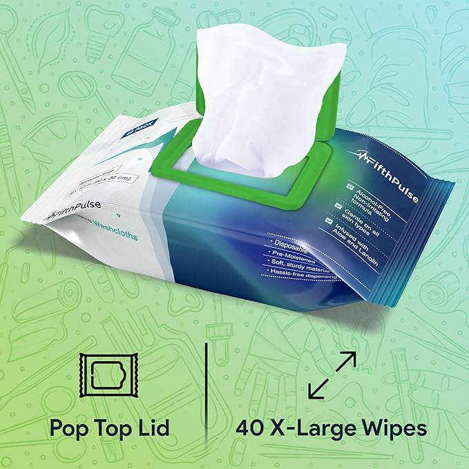 Disposable Body Wipes For Adults 400 Count (10 x 40 Packs) -Premoistened Washcloths For Elderly Bathing Infused With Aloe and Lanolin -Alcohol-Free Adult Wet Wipes, Extra Large 8” x 12” Wash Cloth