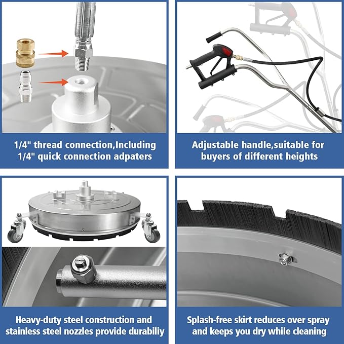 JANZ 24'' Pressure Washer Surface Cleaner with 4 Wheels,Dual Handle,Stainless Steel Housing, 4 Replacement Nozzle Cores and 2 Hose Adapters,Ideal for Driveways, Sidewalks,Patios,Decks Cleaning