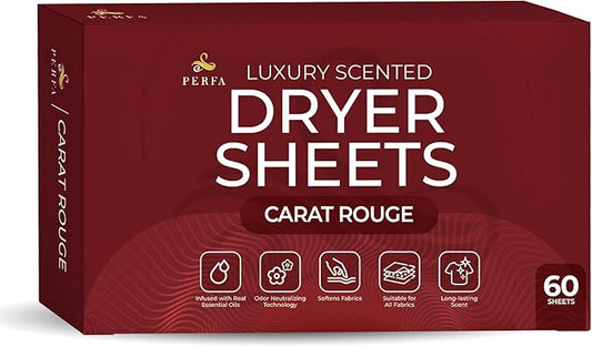Dryer Sheets – Carat Rouge Scent | Ultra-Soft Essential Oil Dryer Sheet | Long-Lasting Fabric Sheet | 60 PCS Scented Laundry Sheets With Odor Neutralizing Technology by Perfa