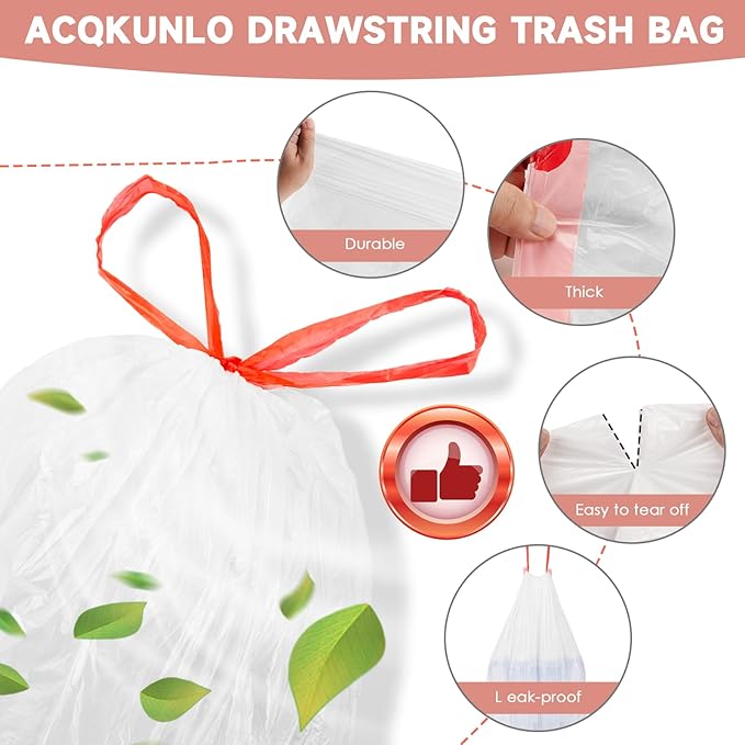 1.2 Gallon Small Trash Bags Drawstring - White Mini Garbage Bags (Fit 1-1.3 Gallon) 5 Liter 60 Count Unscented Strong Plastic Tiny Little Waste Basket Liners for Kitchen Car Office Magesh