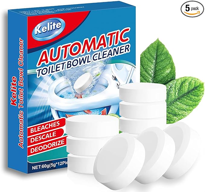 Automatic Toilet Bowl Cleaner Tablets White Toilet Tank Cleaners, Septic-Safe Hard Water Ring Stain Remover, Smell Eliminator Heavy Duty Toilet Cleaning & Deodorizer, Fresh Scent - 12 PACK