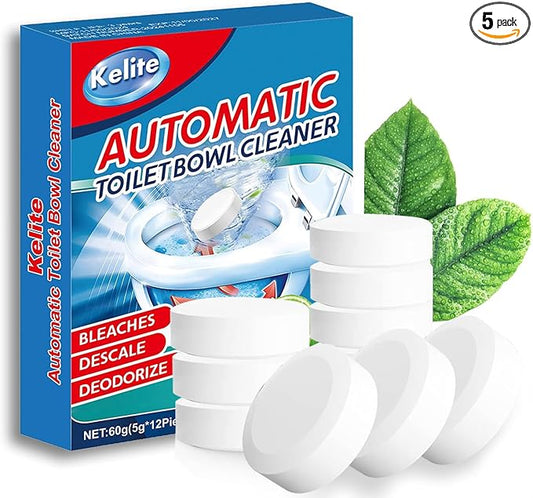 Automatic Toilet Bowl Cleaner Tablets White Toilet Tank Cleaners, Septic-Safe Hard Water Ring Stain Remover, Smell Eliminator Heavy Duty Toilet Cleaning & Deodorizer, Fresh Scent - 12 PACK