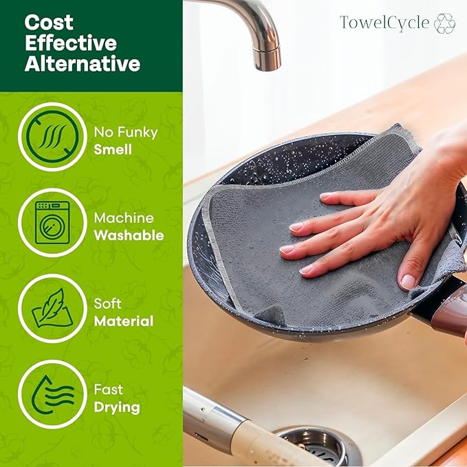 Reusable Paper Towels (24 Pack) - 100% Cotton Hand Towels for Kitchen - Zero Waste Cleaning Cloths - Washable Paper Towels - Reusable Napkins Paper Towel Alternative - Eco Friendly Gifts