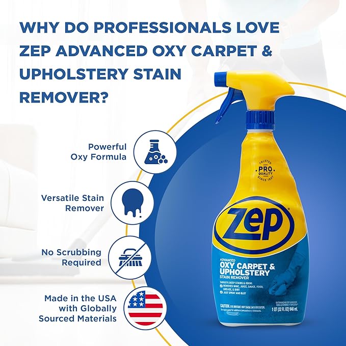 Zep Commercial Advanced Oxy Carpet & Upholstery Stain Remover, 12-1 Qt. Bottles, Bleach-free, Color Safe, Eliminates Tough Stains And Odors (ZUOXSR32)