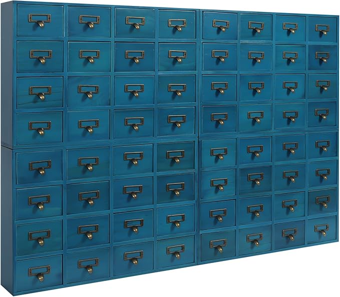 4PCS Card Catalog Desk Drawer Organizer,Wooden Vintage Apothecary Cabinet with 16 Drawers,Library Card Catalog Cabinet for Bedroom Home Office